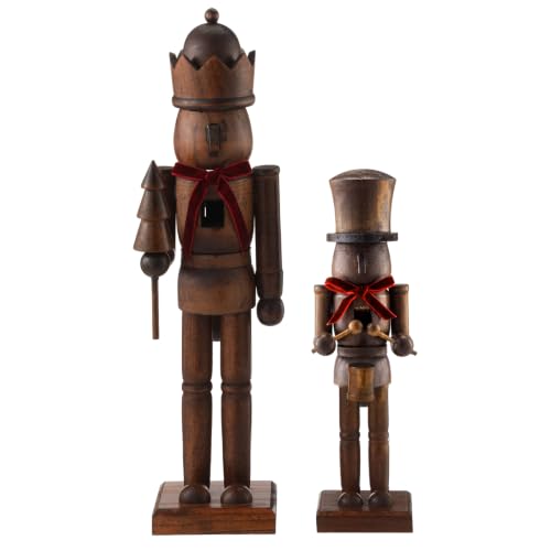 Dark Walnut Finish Wooden Nutcracker Set - 2 Pcs Christmas Decor