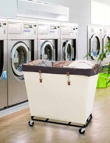 Beige 320L Laundry Basket with Wheels - Rolling Hamper for Clothing