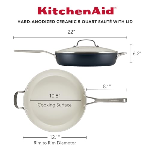 5 Quart Matte Black Hard Anodized Ceramic Nonstick Saute Pan with Lid - Oven Safe
