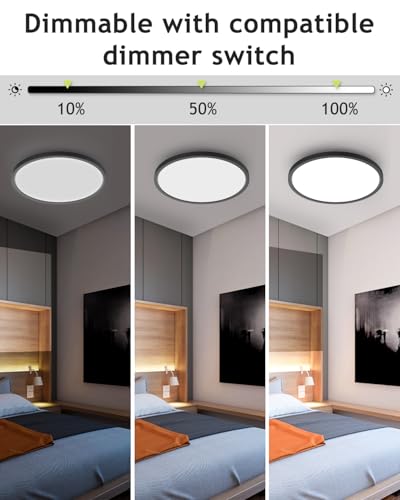 Black 12-Inch 4-Pack Flush Mount LED Ceiling Lights Dimmable 3000K-6000K