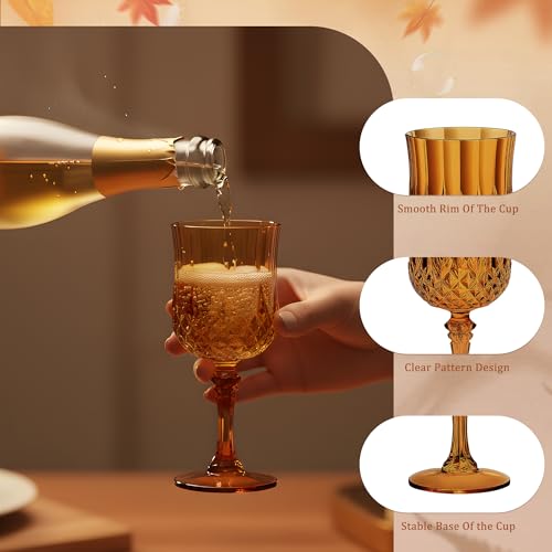 HTTBEIZI 48-Pack Amber Plastic Wine Glasses 7oz Reusable Unbreakable Goblets for Wedding & Party