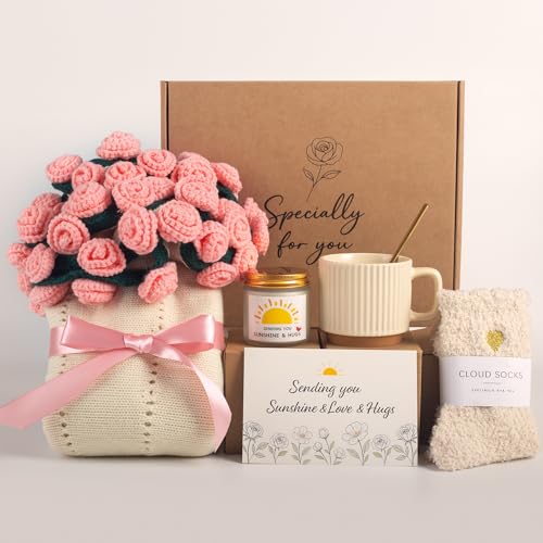 FantasDeck Pink Rose Bouquet Blanket Gift Set for Women - Get Well, Self Care & Birthday Gift