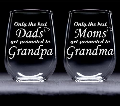 Grandparent Gift Stemless Wine Glass Set – 17oz Mom & Dad Promotion Glasses
