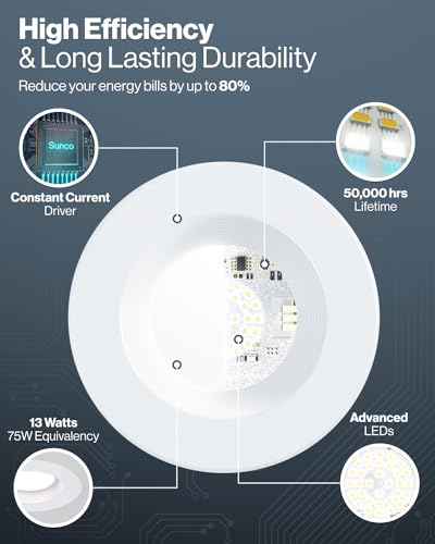 Sunco 4 Pack 6 Inch Retrofit LED Recessed Lights 13W=120W 3000K