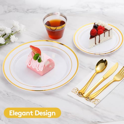 Goodluck Gold Disposable Dinnerware Set for 100 Guests - 700 Pieces