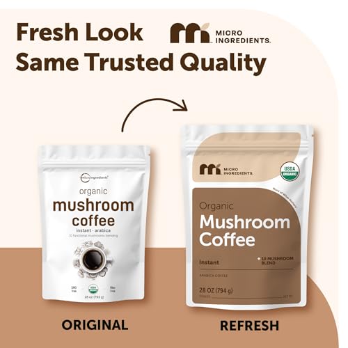 Organic Mushroom Coffee Powder 28oz - 10 in 1 Instant Arabica Blend with Lions Mane & Reishi - Pack of 1