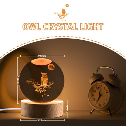 Owl Gifts for Women, 3.15in 3D Figurine Crystal Ball Lamp with Remote Control, Owl Decor for Bedroom, Birthday Christmas Owls Gifts for Kids Girls Boys Women