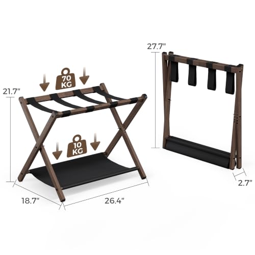 Walnut-Coating Foldable Luggage Rack Set of 2 for Guest Room, Heavy Duty
