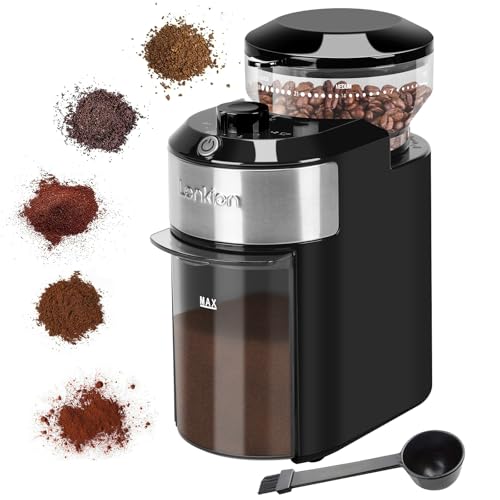 Black Lonkion Electric Burr Coffee Grinder with 28 Settings for Home Use