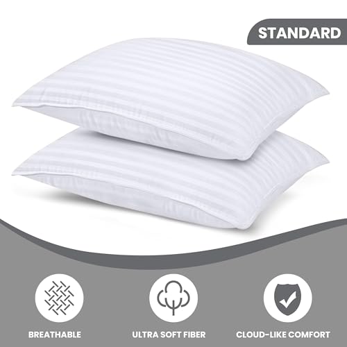 White Standard Bed Pillows Set of 2 - Plush Support & Breathable Cover