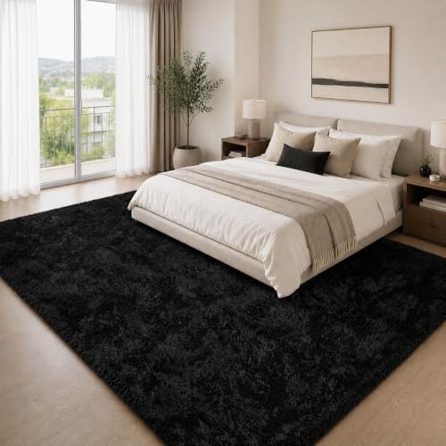 8x10 Black Shag Area Rug - Ultra Soft Fluffy Bedroom & Living Room Carpet - Variation of THIS listing