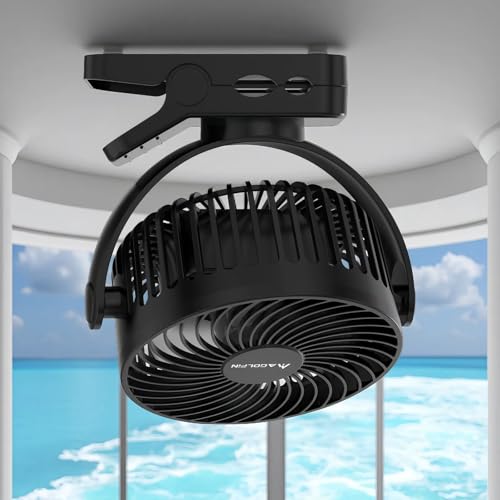 Magnetic Cruise Ship Clip Fan 12000mAh Battery Operated with LED Lantern & Timer - 1-Pack