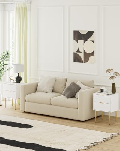 Aienvey Nightstand with 2 Drawers - White & Gold Frame, Modern Bedroom Side Table