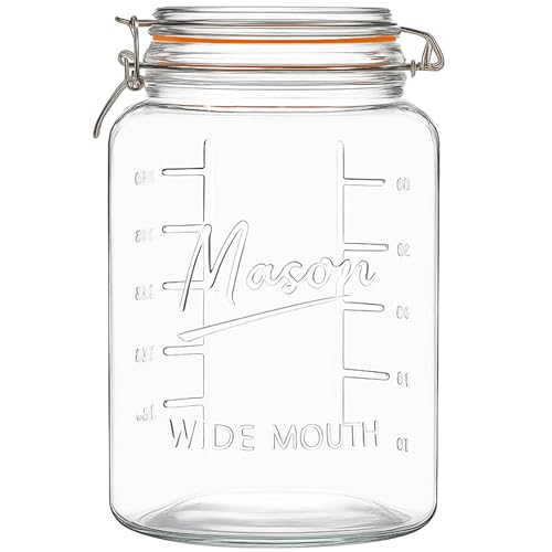KitchenToolz 1-Gallon Glass Mason Jar with Hinged Clamp Lid - Airtight Pickling & Fermentation Jar - 1 Pack