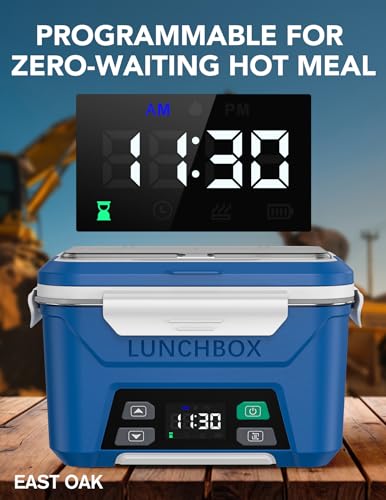 Large Blue Cordless Electric Heated Lunch Box with Timer - 5.5 Cups