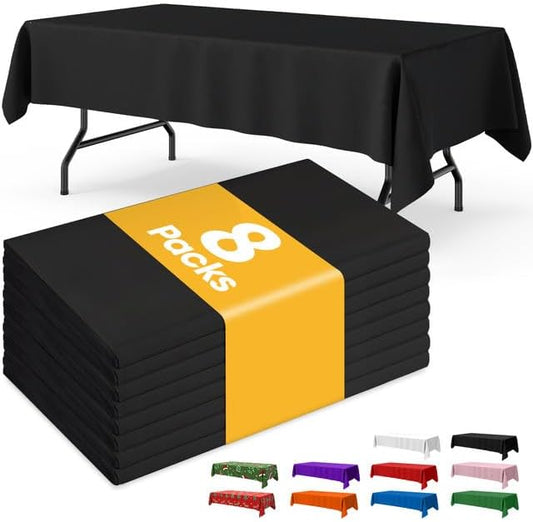Niuara Black Plastic Table Cloth - 8 Pack 54" x 108" Disposable Table Covers for Parties & Events