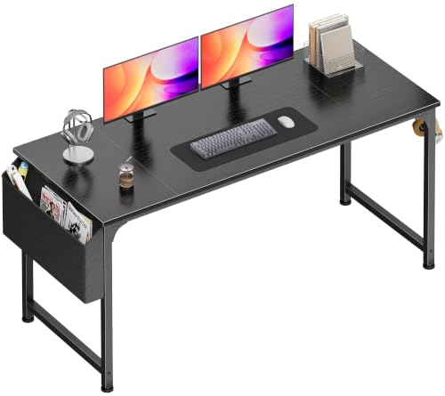 55-Inch Computer Desk with Fabric Storage Bag - Black Modern Workstation