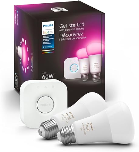 Philips Hue Smart Light Bulbs Starter Kit 60W A19 with Bridge - Color & White