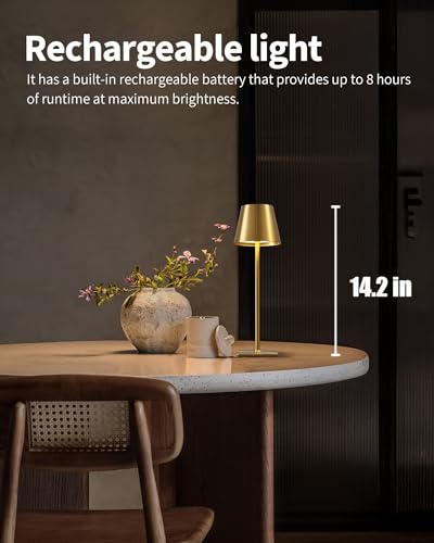 Electroplated Gold Cordless LED Desk Lamp - Rechargeable Portable Table Light