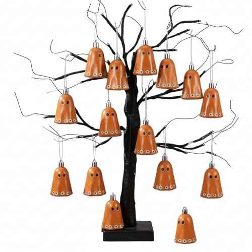 12 Pcs Day of The Dead Mexican Hanging Ghost Ornaments for Tree Dia De Los Muertos Halloween Small Ghost Tree Decorations Terracotta Flower Rustic Home Office Party Christmas Wreath Decor