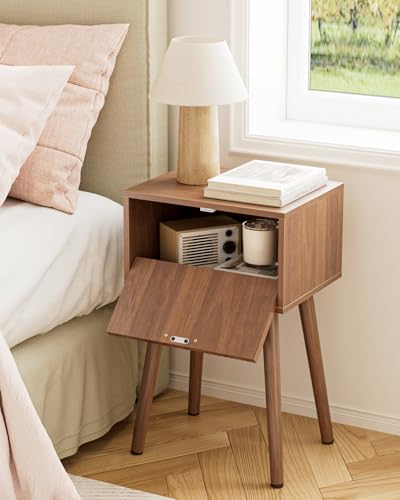 ASACESCU Walnut Night Stand Set of 2 with Fluted Doors - Modern Bedroom Furniture
