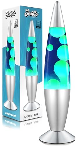 16-Inch Liquid Motion Night Light Lamp - Blue Liquid with Yellow Wax, Silver Base, Relaxing Home Decor