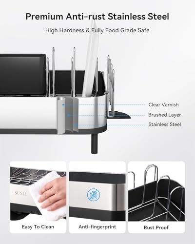 Expandable Dish Drying Rack with Stainless Steel Brackets - Space Saving Kitchen Organizer