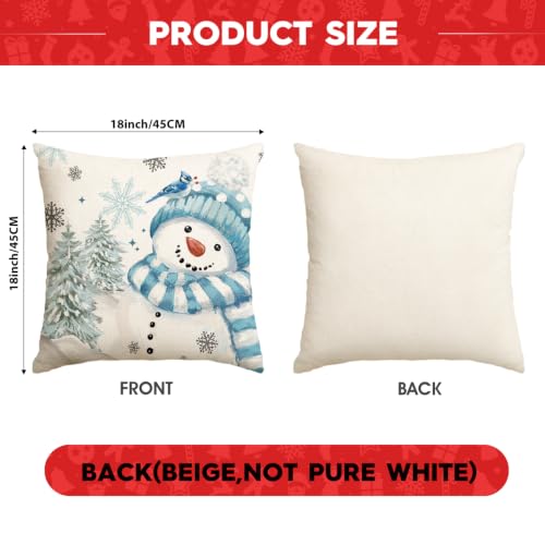 AVOIN Colorlife Blue 18x18 Winter Snowman Snowflake Throw Pillow Cover - Holiday Sofa Cushion Case