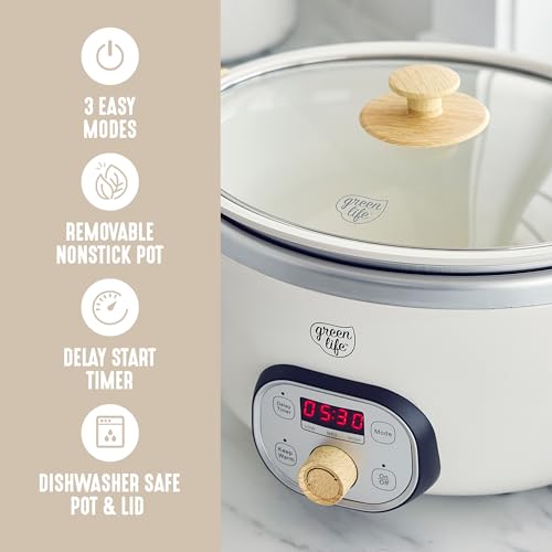 6QT Ceramic Slow Cooker with Removable Pot & Glass Lid - Cream