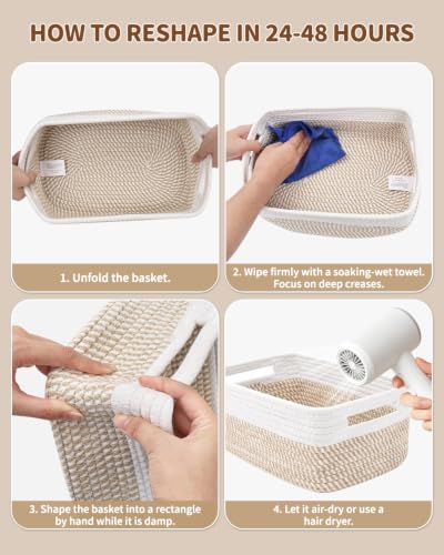 KUBGKERO 5-Pack Decorative Small Woven Storage Baskets with Handles, Khaki & White
