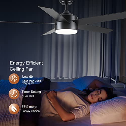52-Inch Black Ceiling Fan with Lights & Remote - Dimmable, Quiet, Reversible