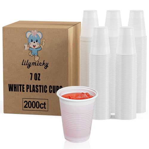 Disposable Plastic Cups 7 oz White Pack of 2000 - Durable & Suitable for Cold Drinks