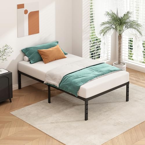 HLIPHA Twin Metal Platform Bed Frame 18 Inch Tall No Box Spring Needed Strong Support Black
