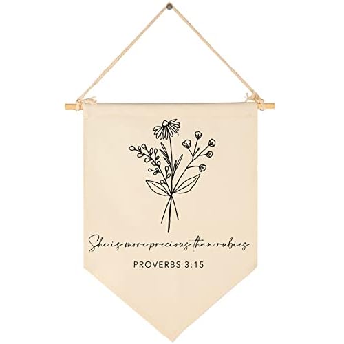 Nursery Scripture Bible Verse-Christian Botanical Decor-Canvas Hanging Pennant Flag Banner Wall Sign Decor Gift for Nursery Bedroom Playroom Front Door Baby Kids Girl Boy Teen- Birthday Christmas Gift