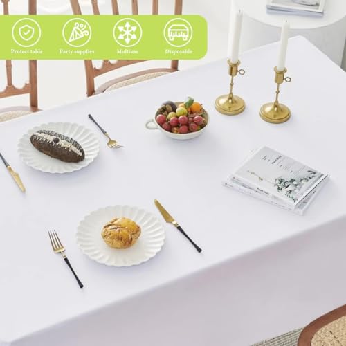 White Paper Tablecloths for Rectangle Tables - 54 x 108 Inches - 12 Pack - Disposable Party Table Cover - Wedding & Event Decor