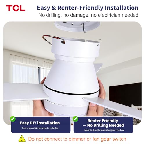 TCL 42 Inch White Ceiling Fan with Light & Remote Control for Bedroom