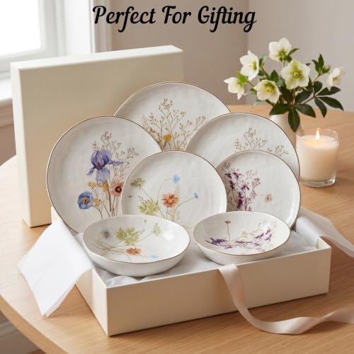 Floral White 12-Piece Porcelain Dinnerware Set for 4 - Elegant Plates & Bowls with Gold Rims