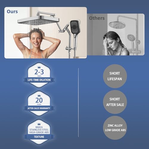 14-Inch Rain Shower Head with Handheld Spray - Polished Chrome, Low Profile Extension