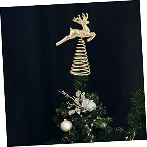 Golden 1pc Reindeer Christmas Tree Topper - SHOWERORO Deer Treetop Ornament