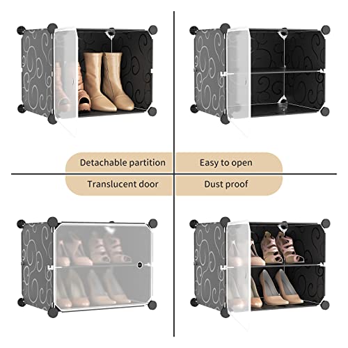 48-Inch Black Portable Shoe Rack Organizer with Door, 48 Pairs Capacity, Adjustable & Stackable