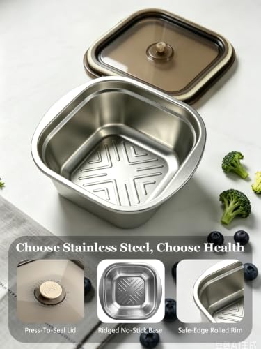 Stainless Steel Salad Bowl Kit with Leak-Proof Dressing Cups - 74oz