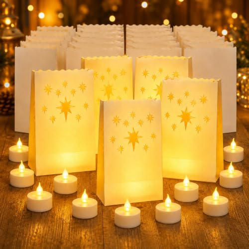 AceList Meteor Luminary Bags Set with Flameless LED Candles - Outdoor Holiday Decor