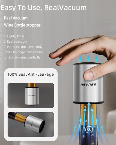 Newise Silver Rechargeable Electric Wine Opener Gift Set with Aerator & Stoppers