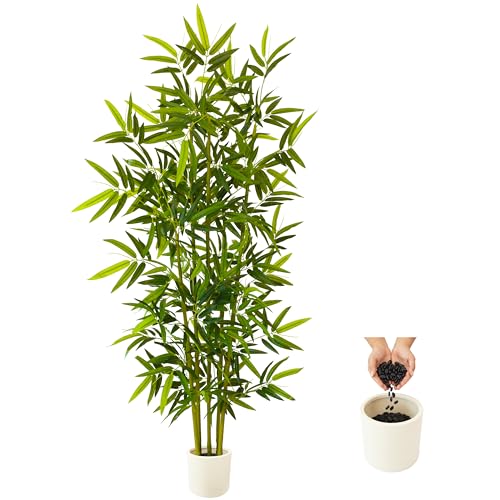 Warmplants 6ft Artificial Bamboo Tree with White Planter - Realistic Fake Plant for Indoor & Outdoor Decor