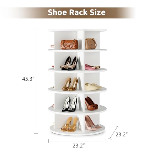 White 5-Tier Rotating Shoe Rack Organizer Tower for 20-24 Pairs, Space-Saving Closet Storage
