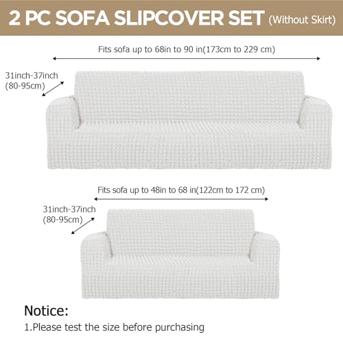 Fanfanwin 2 Pcs Chair Sofa Slipcover Set - White