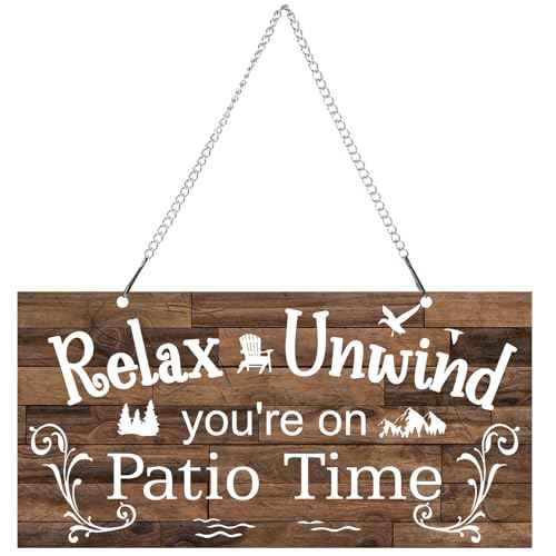 Hotop Outdoor Patio Sign Decoration Metal Patio Signs Decor for Backyard Porch Wall Art Balcony Gazebo Accessories Relax Placard for Christmas Outside Decorations(12 x 6",Brown)