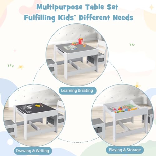 Kids Art & Craft Table Set with Storage - Gray & White, 24.5 x 24.5 inches