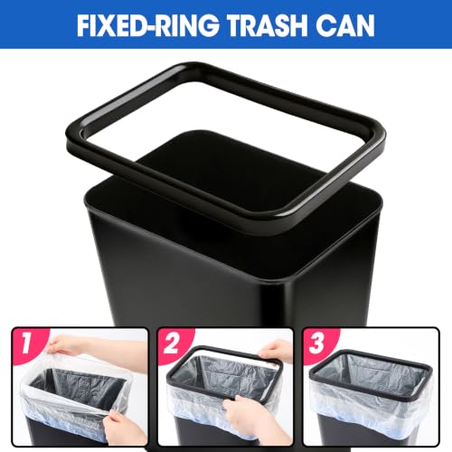6 Pack Small Plastic Trash Cans - 3.5 Gallon Wastebaskets for Bathroom, Kitchen, Office, Black