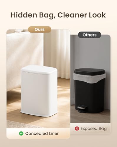 Cesun White Small Bathroom Trash Can with Swing Lid, 2.1 Gallons